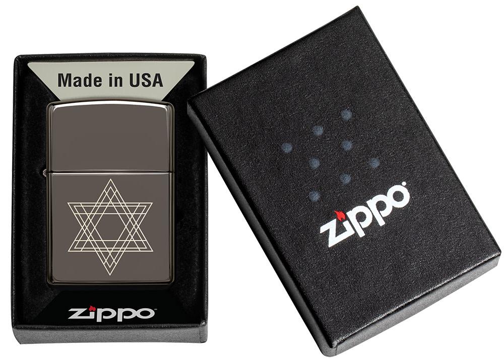 Star of David Design Black Ice?« Windproof Lighter in its packaging.